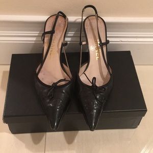 Chanel black pointy toe sling back